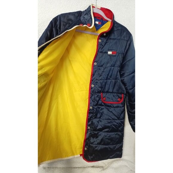 Tommy Hilfiger Puffer Button Down Jacket Women's Size L Blue Red White Vintage - Picture 10 of 15